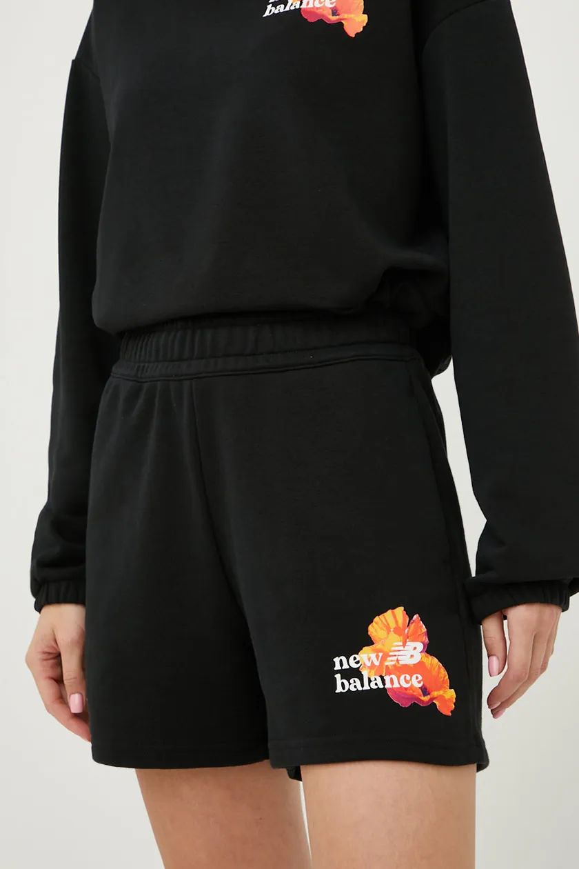 Шорти New Balance жіночі колір чорний з принтом висока посадка WS21551BK-BK