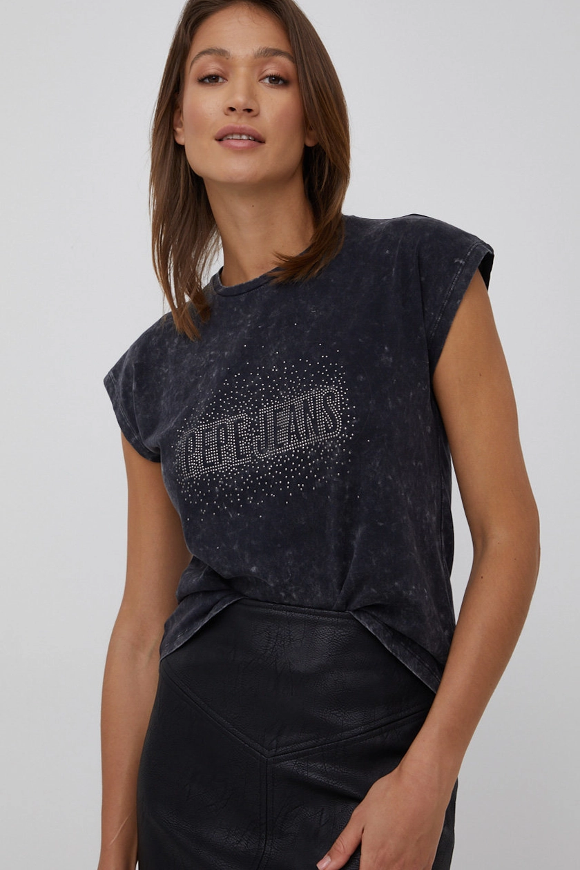 t-shirt czarny Pepe Jeans bawełniany BON kolor