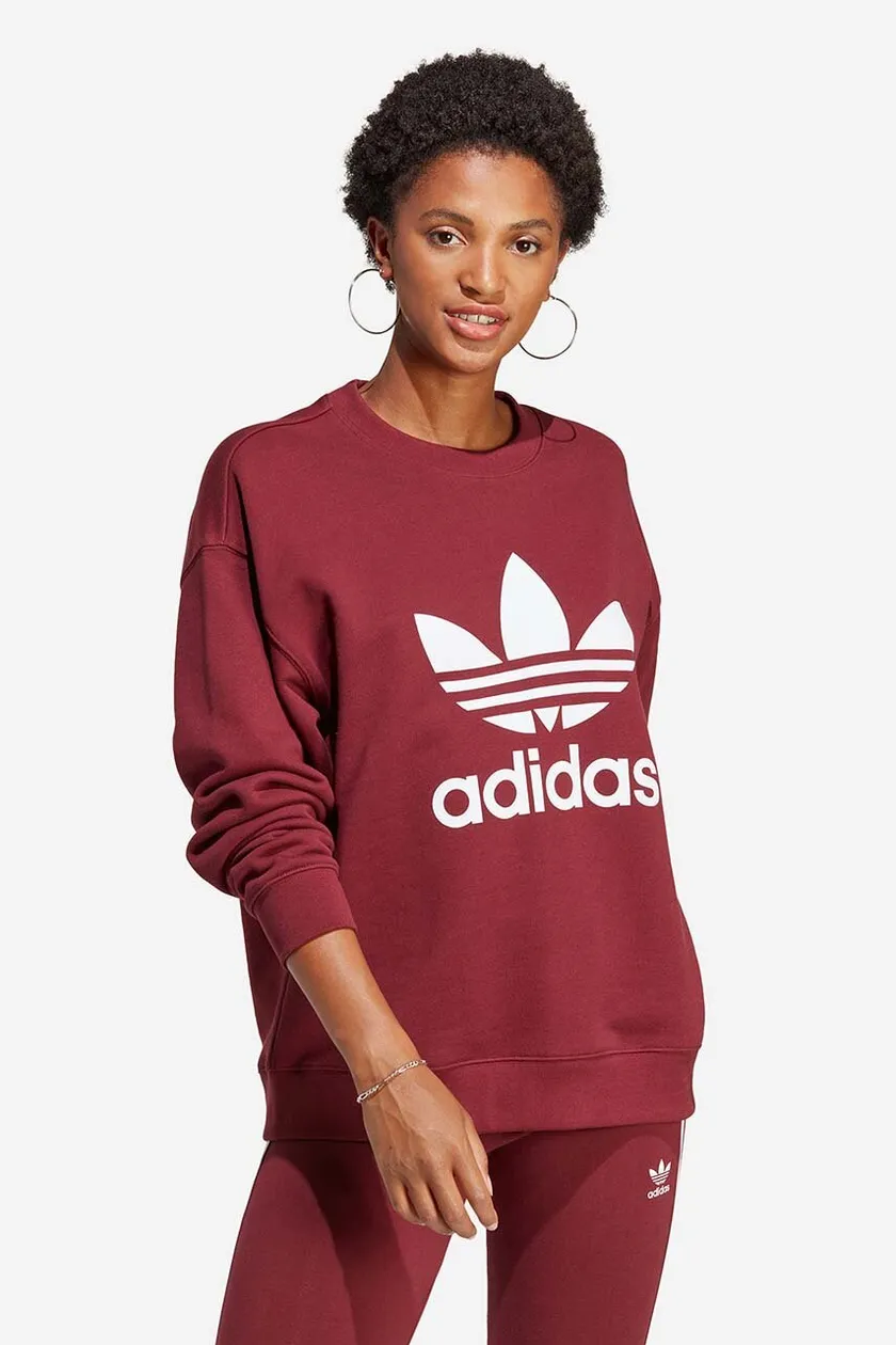 Памучен суичър adidas form Originals Trefoil Crew Sweatshirt в червено с принт