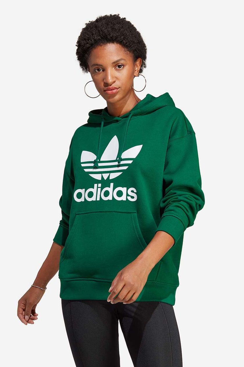 adidas Originals cotton sweatshirt Trefoil Hoodie women's green color | buy  on PRM