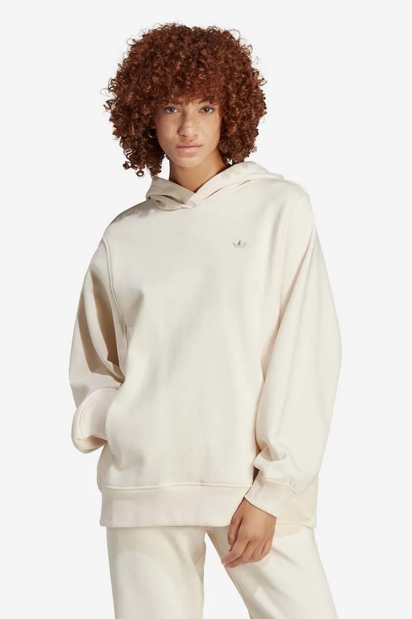 adidas cotton sweatshirt ESS Hoodie women\'s beige color | buy on PRM