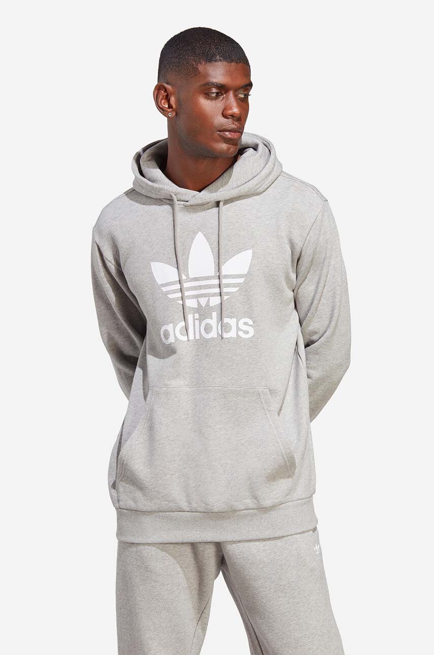 Βαμβακερή μπλούζα adidas Originals χρώμα: γκρι, με κουκούλα