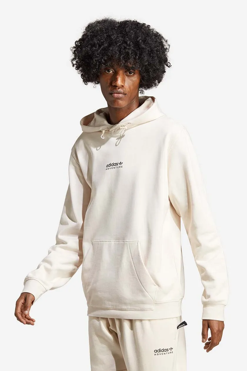 Βαμβακερή μπλούζα adidas Originals χρώμα: άσπρο, με κουκούλα