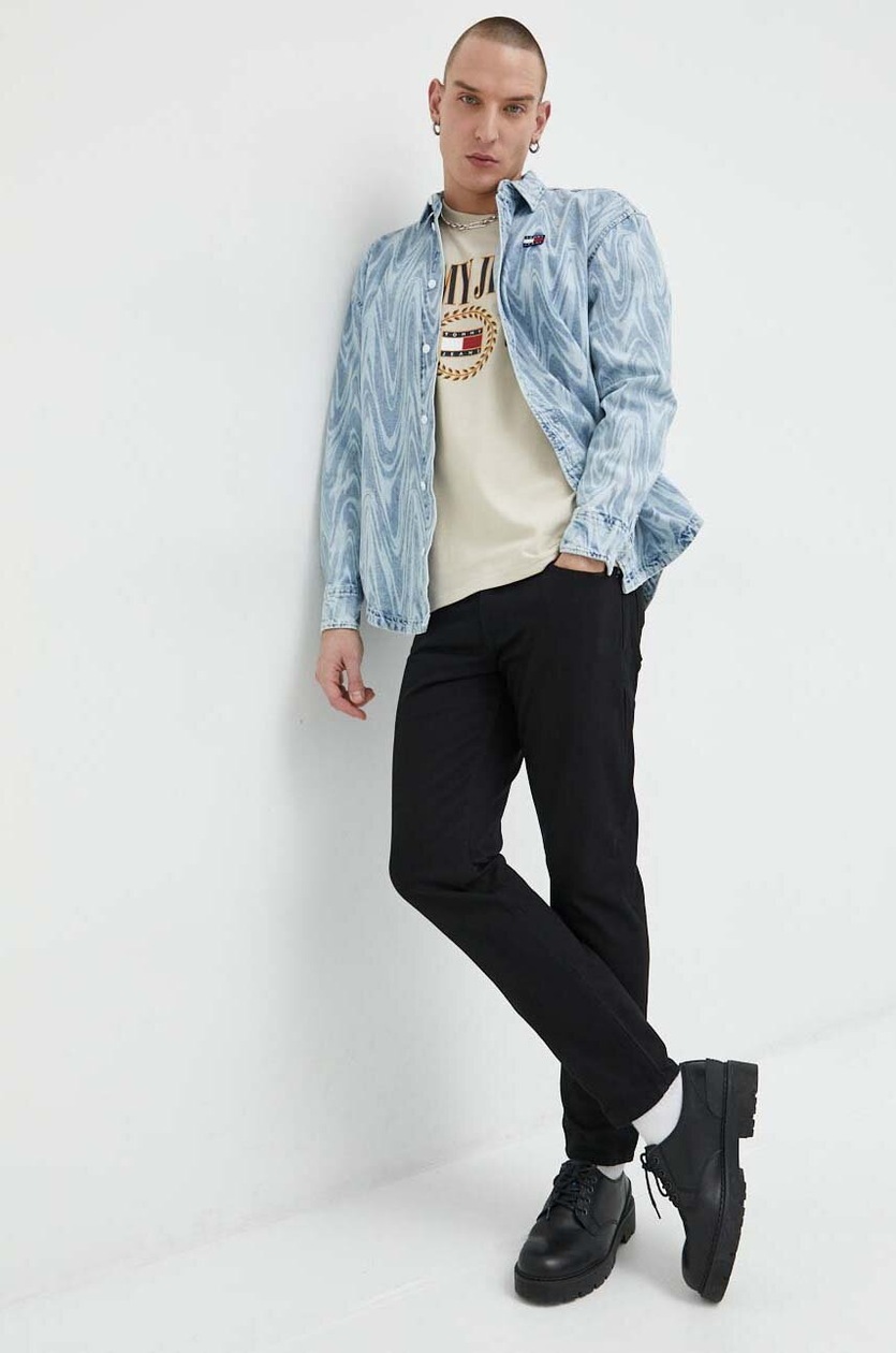 みる.　0729 Tommy Jeans koszula jeansowa męska kolor niebieski relaxed z