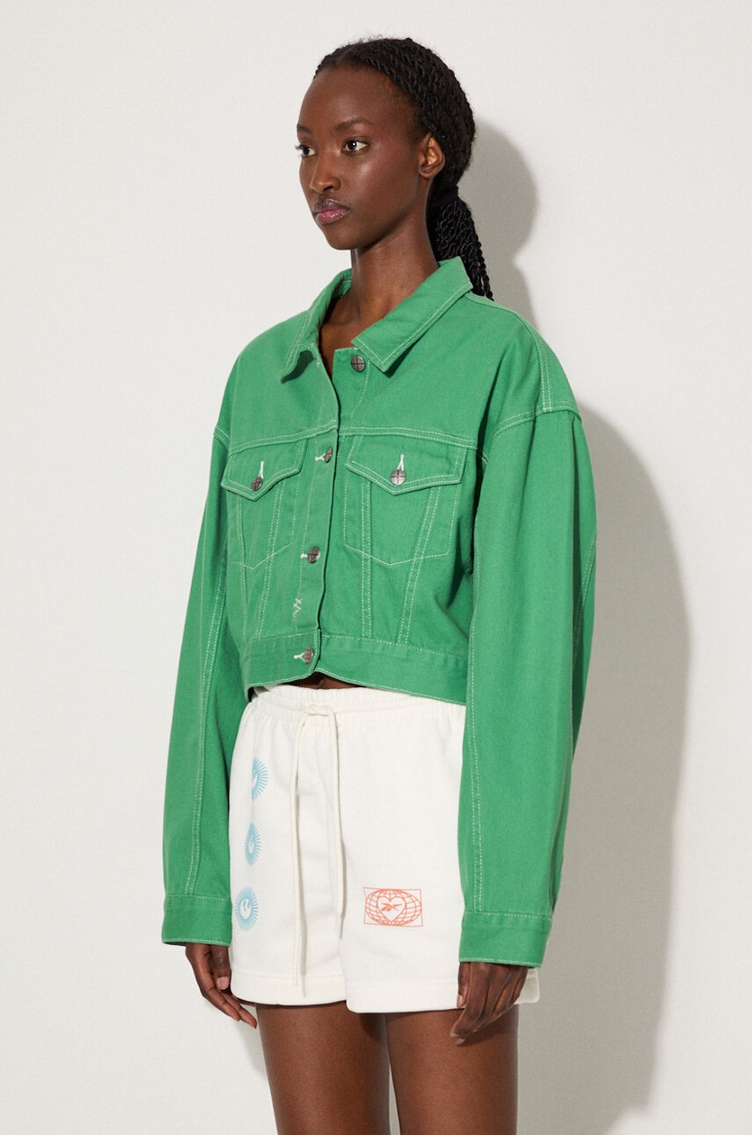 KSUBI denim jacket Cropped women's green color at PRM US