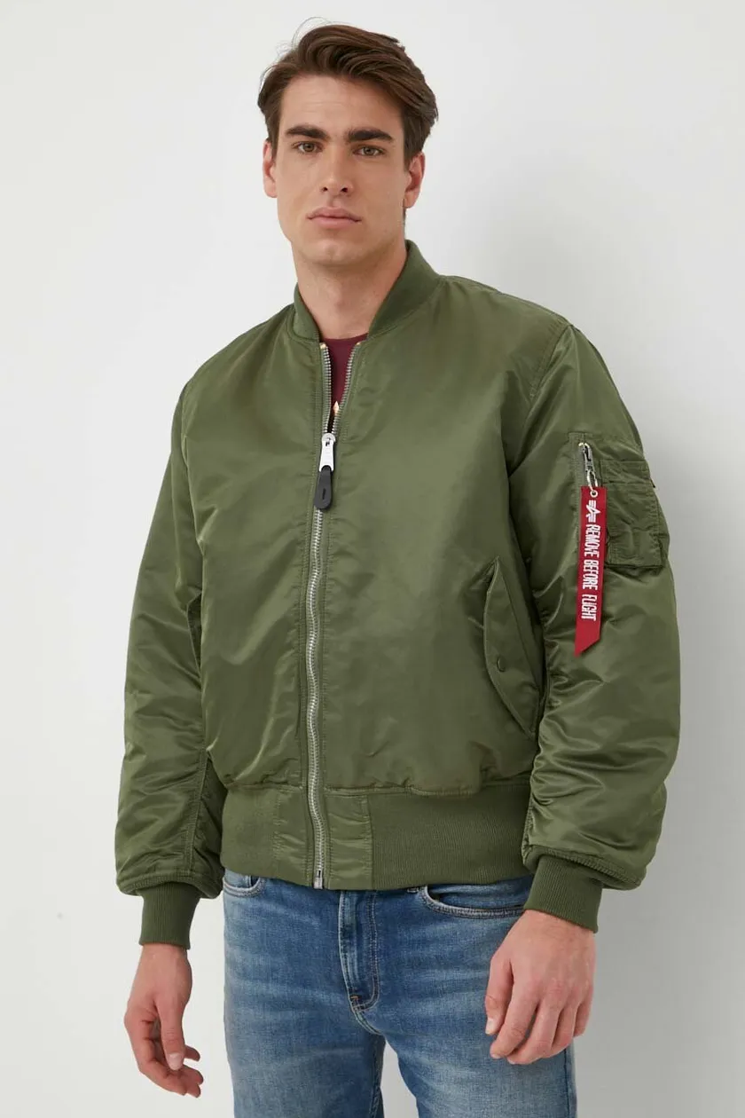 Alpha Industries reversible bomber jacket MA-1 men's green color