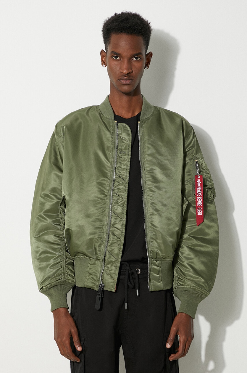 Alpha Industries reversible bomber jacket MA-1 men's green color
