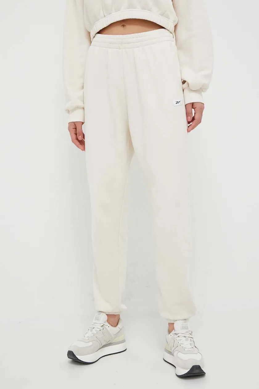 Reebok Classic cotton trousers women's creamy color
