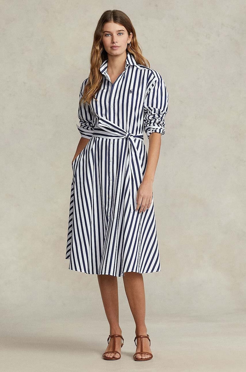 ralph lauren ladies dress Women's Cotton Mesh Polo while the flared skirt is crafted from poplin Lauren Ralph Lauren Women's Dresses