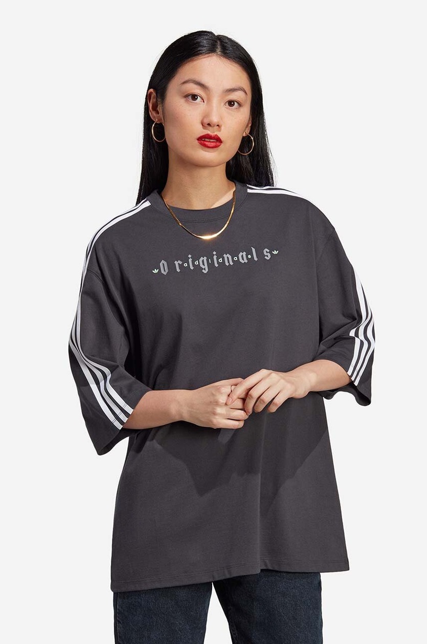 adidas cotton T-shirt Oversized Tee gray color at PRM US