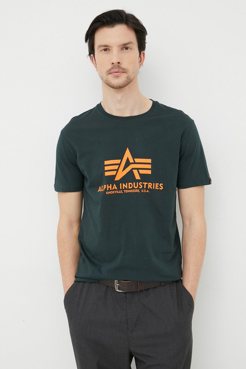 Alpha Industries on t-shirt buy green color | cotton PRM