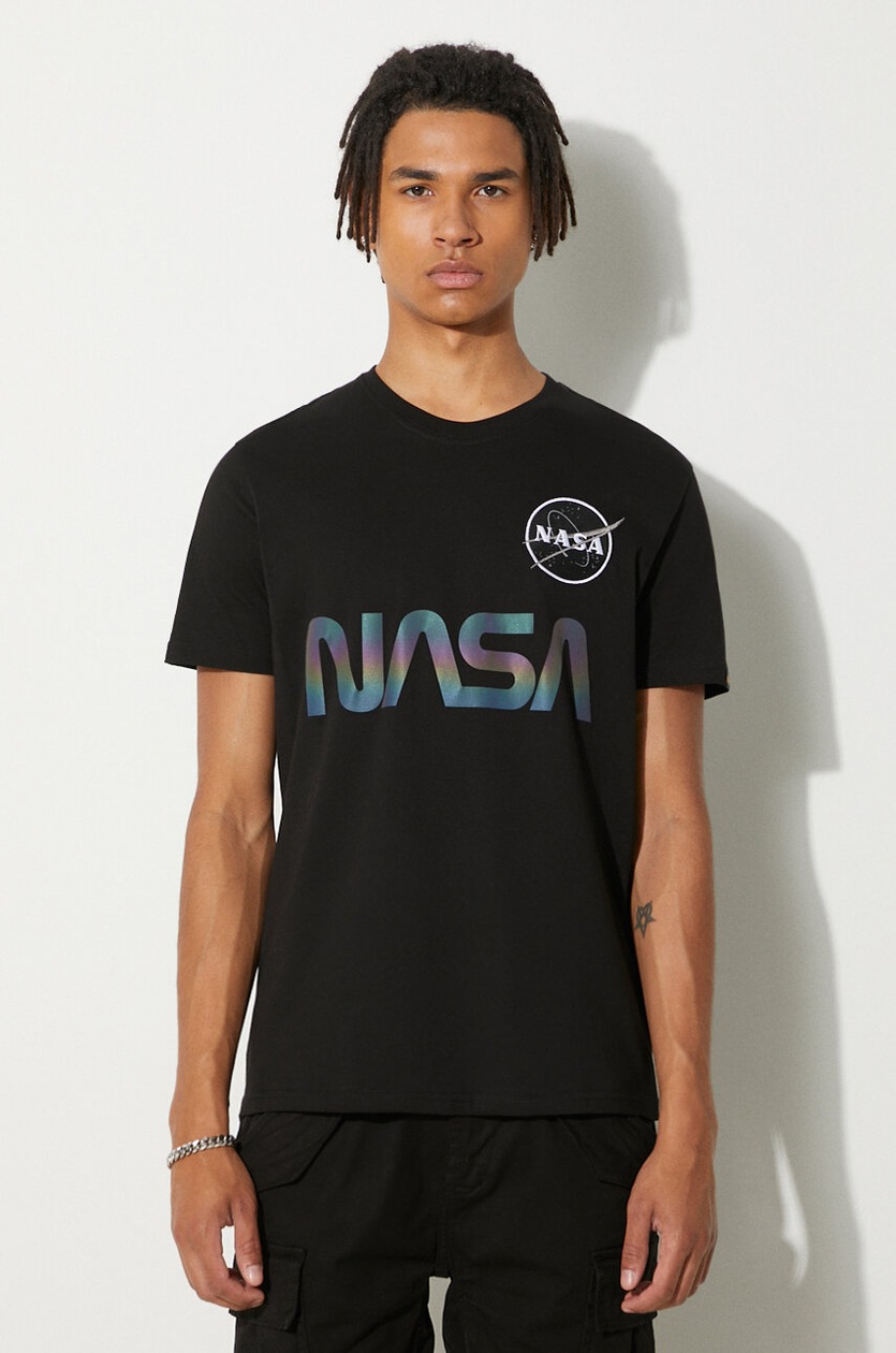 送料込★ALPHA INDUSTRIES★Tシャツ NASA Reflective Tシャツ Alpha Industries cotton t-shirt NASA Reflective T black