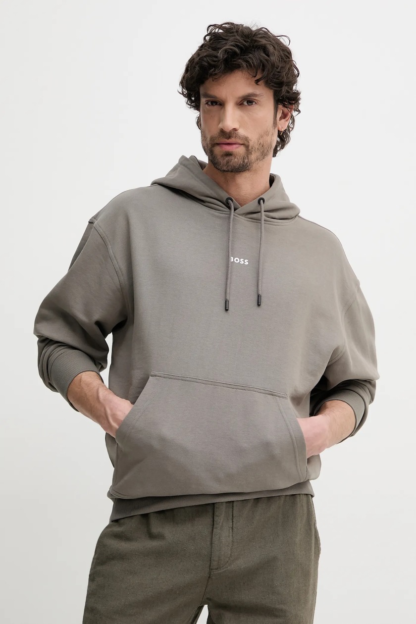 adidas bluza All SZN męska kolor brązowy z kapturem z aplikacją