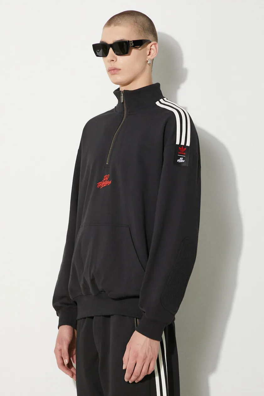 Хлопковая кофта adidas Originals мужская цвет чёрный с капюшоном с принтом на PRM Хлопковая кофта adidas Originals мужская цвет чёрный с капюшоном с принтом на PRM