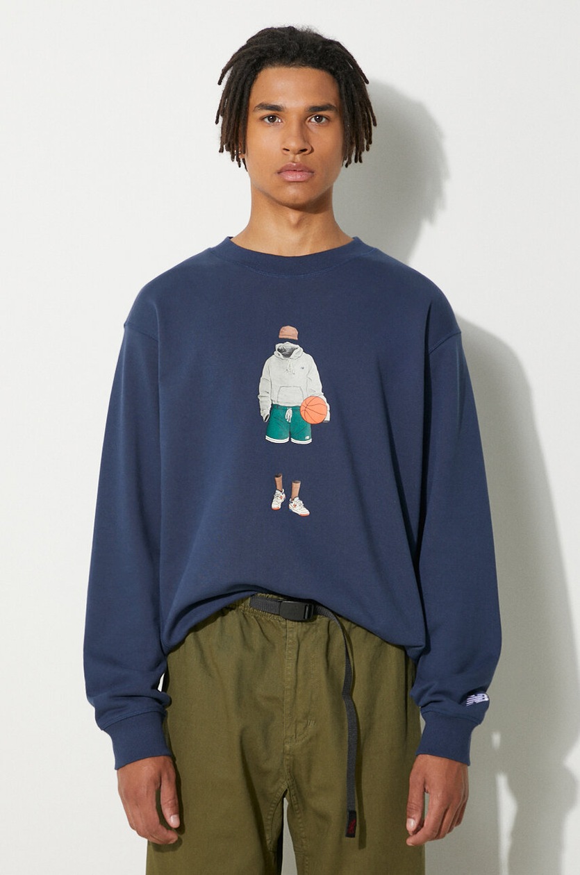 スウェット・トレーナー Malo UXD140F3L38 Sweatshirts Sweaters Blue New Balance cotton sweatshirt men's blue color with a print