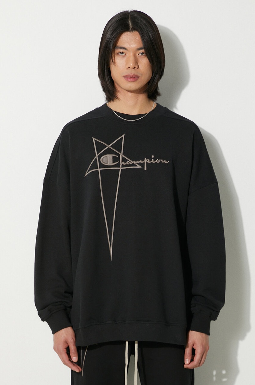 Rick Owens cotton sweatshirt x Champion Jumbo Sweat men's black