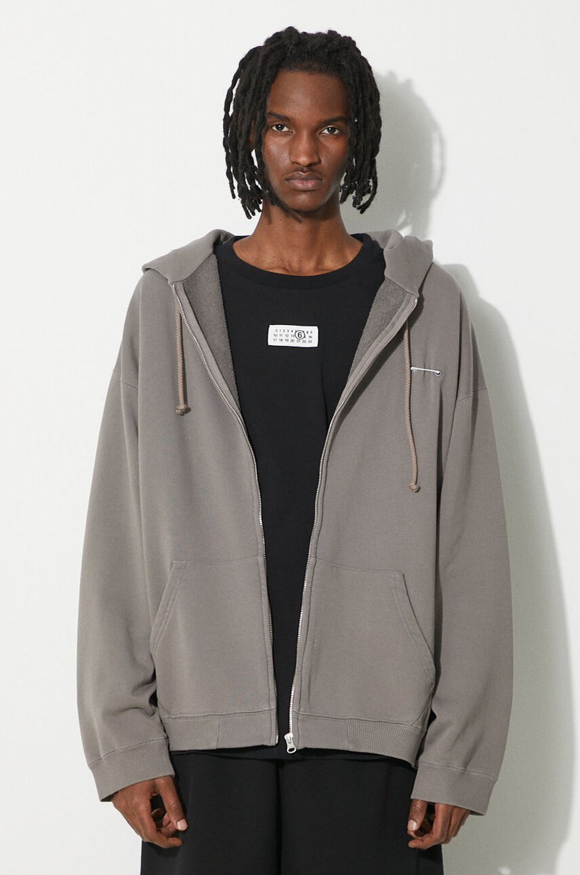 【MM6 MAISON MARGIELA】 LOGO PRINT DETAIL HOODIE (GREY) Buy MM6 Maison Margiela Printed Logo Zip Up Hoodie 'Grey