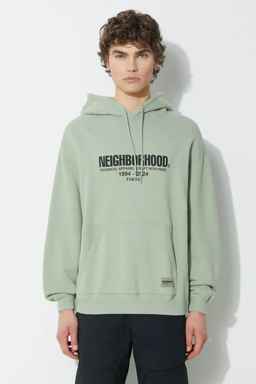 NEIGHBORHOOD cotton shirt Trad men's green color hooded with a print 241FPNH.CSM04