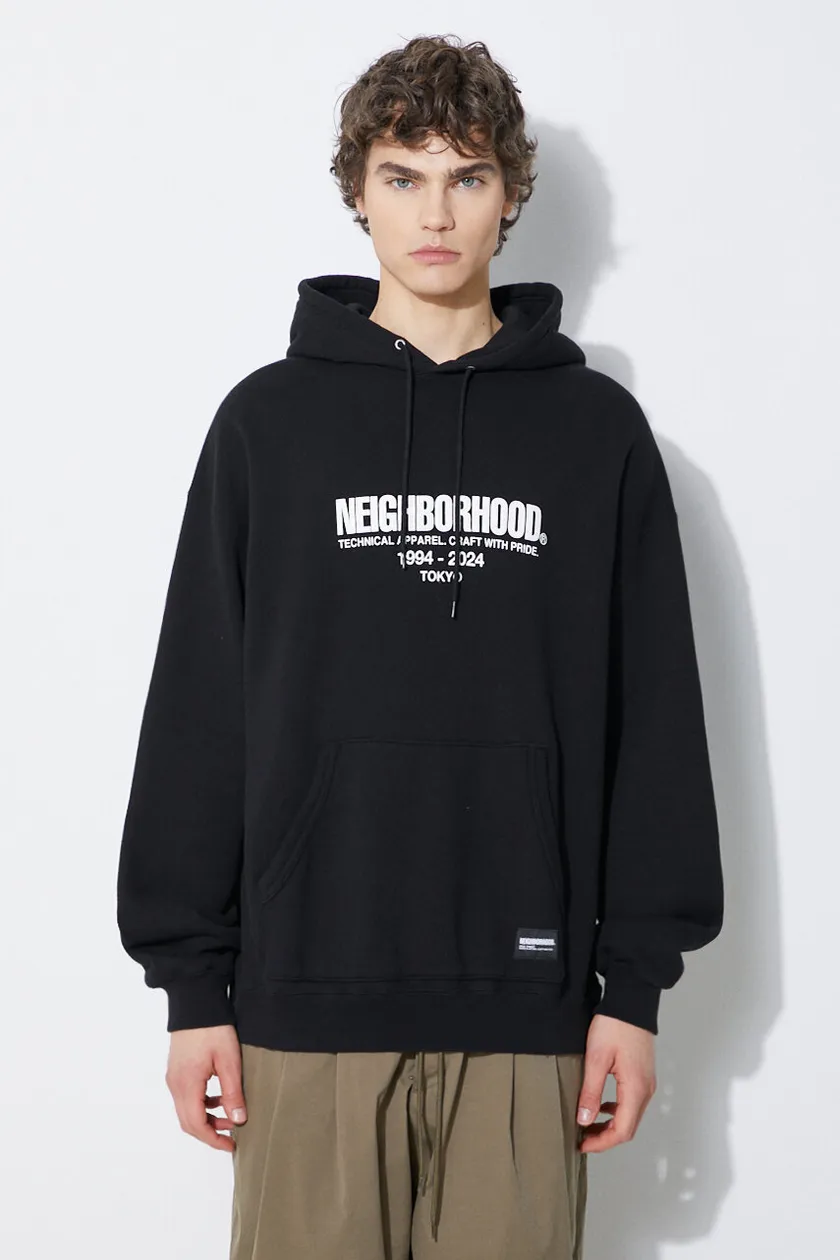 NEIGHBORHOOD cotton shirt Trad men's black color hooded with a print 241FPNH.CSM04
