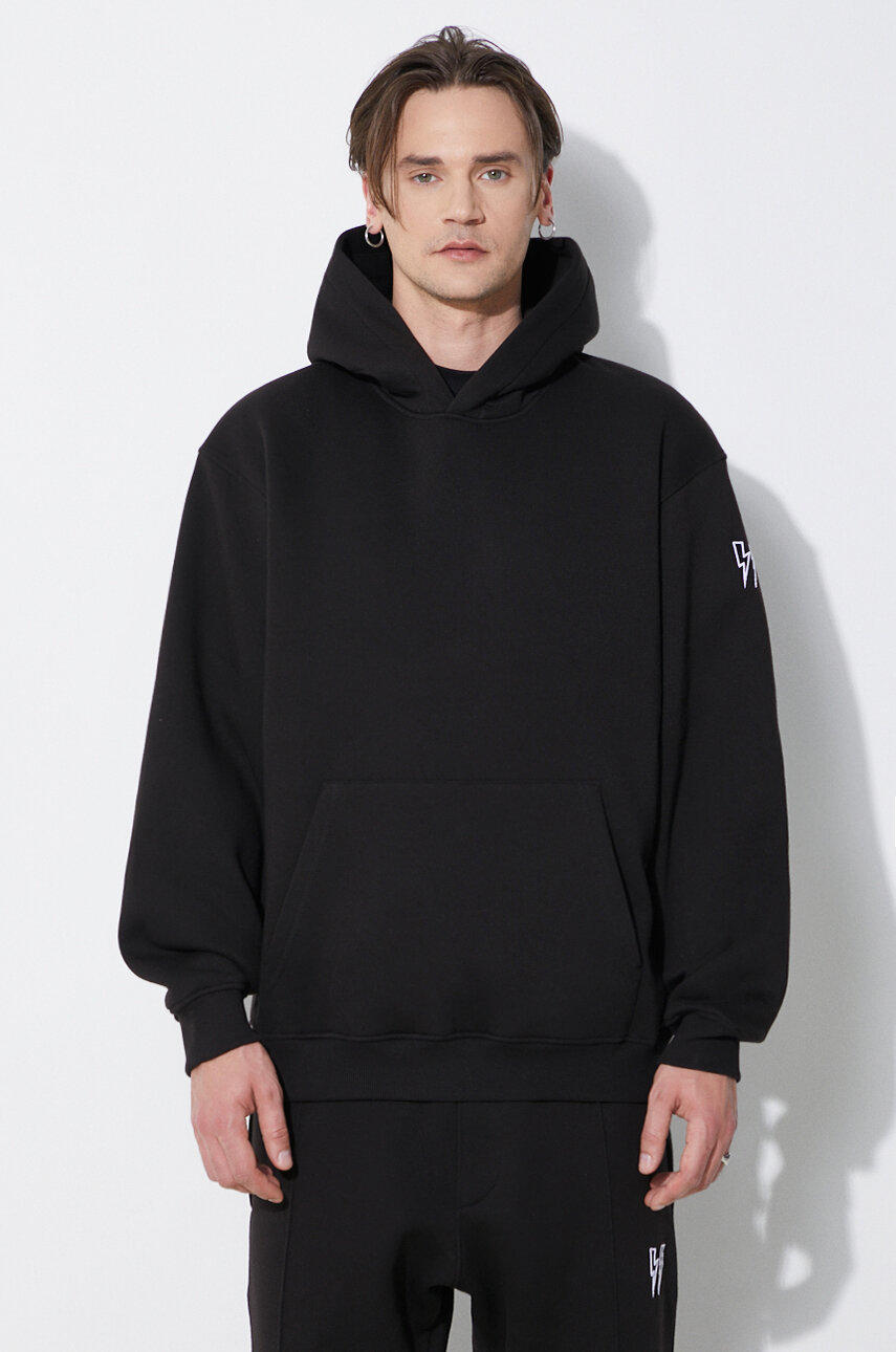 Neil Barrett bluza Easy Drop Shoulder Double Bolts Hoodie barbati, culoarea negru, cu glugă, neted, MY72212R-Y514-001N