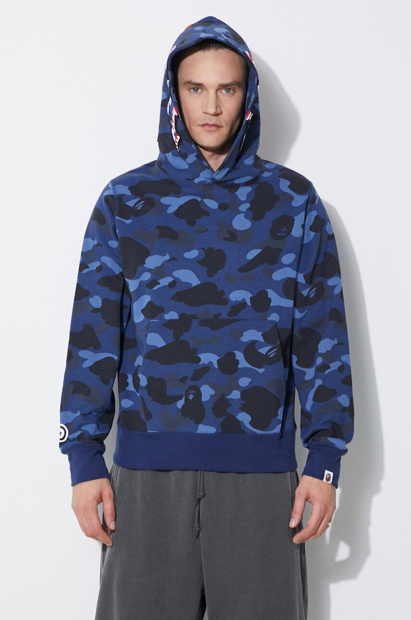 Bape Shark Hoodie Blue Camo On Person Bape Blue Camo Hoodie A