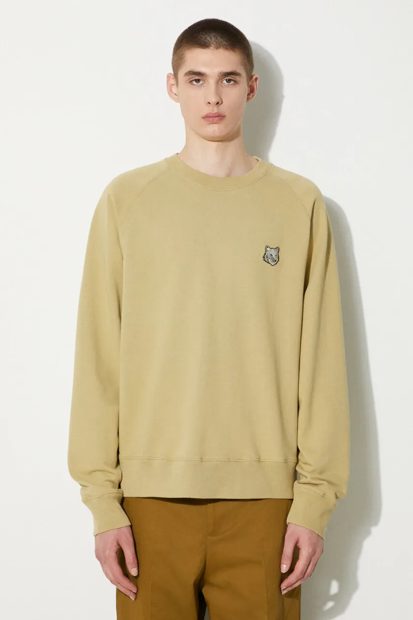 Maison Kitsune cotton sweatshirt Bold Fox Head Patch Oversize Sweatshirt men s beige color smooth MM00304KM0001 at PRM US