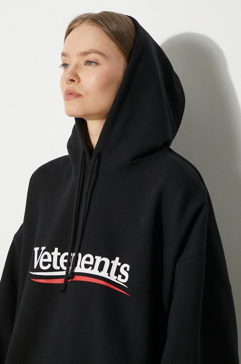 VETEMENTS sweatshirt Campaign Logo Hoodie black color hooded with