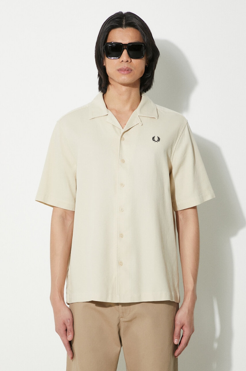Fred Perry camicia in cotone Pique Texture Revere Collar Sh uomo