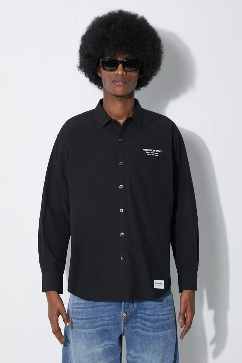 NEIGHBORHOOD cotton shirt Trad men's black color 241SPNH.SHM01
