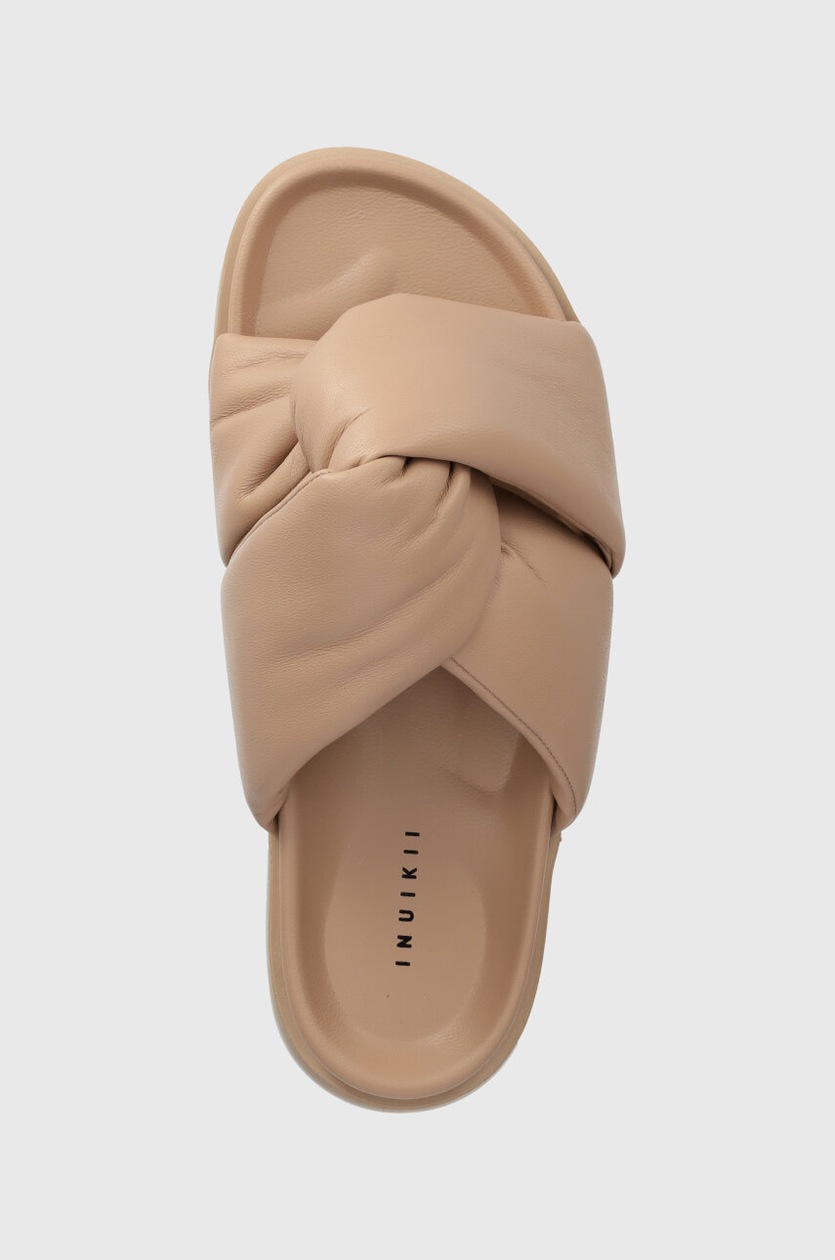 Inuikii klapki skórzane Soft Crossed damskie kolor beżowy na