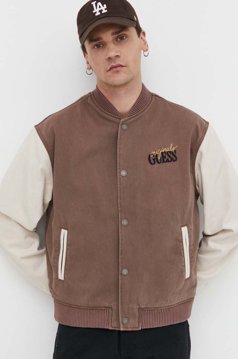 Guess Originals kurtka bomber męski kolor brązowy