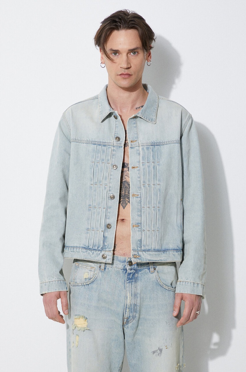 Zara Man 1975 Goods Blue Denim Jean Jacket w/Distressing