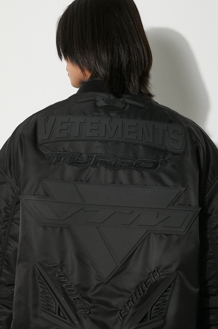 ジャケット・アウター VETEMENTS BLACKOUT RACING BOMBER JACKET Vetements Men's Blackout Racing Bomber Jacket in Black Vetements