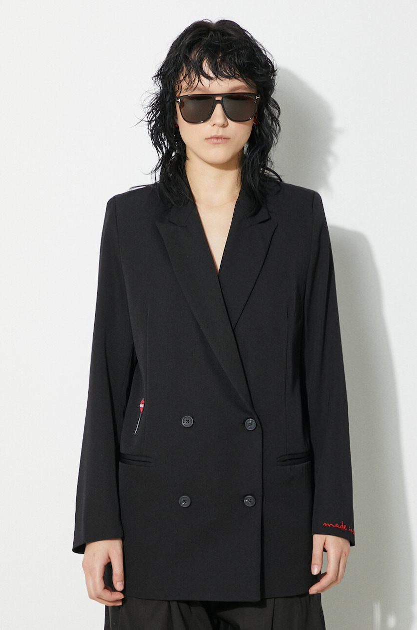 ジャケット Double Breasted Black Blazer Jacket Black Unlined Double-Breasted Men's Blazer Jacket - Wessi