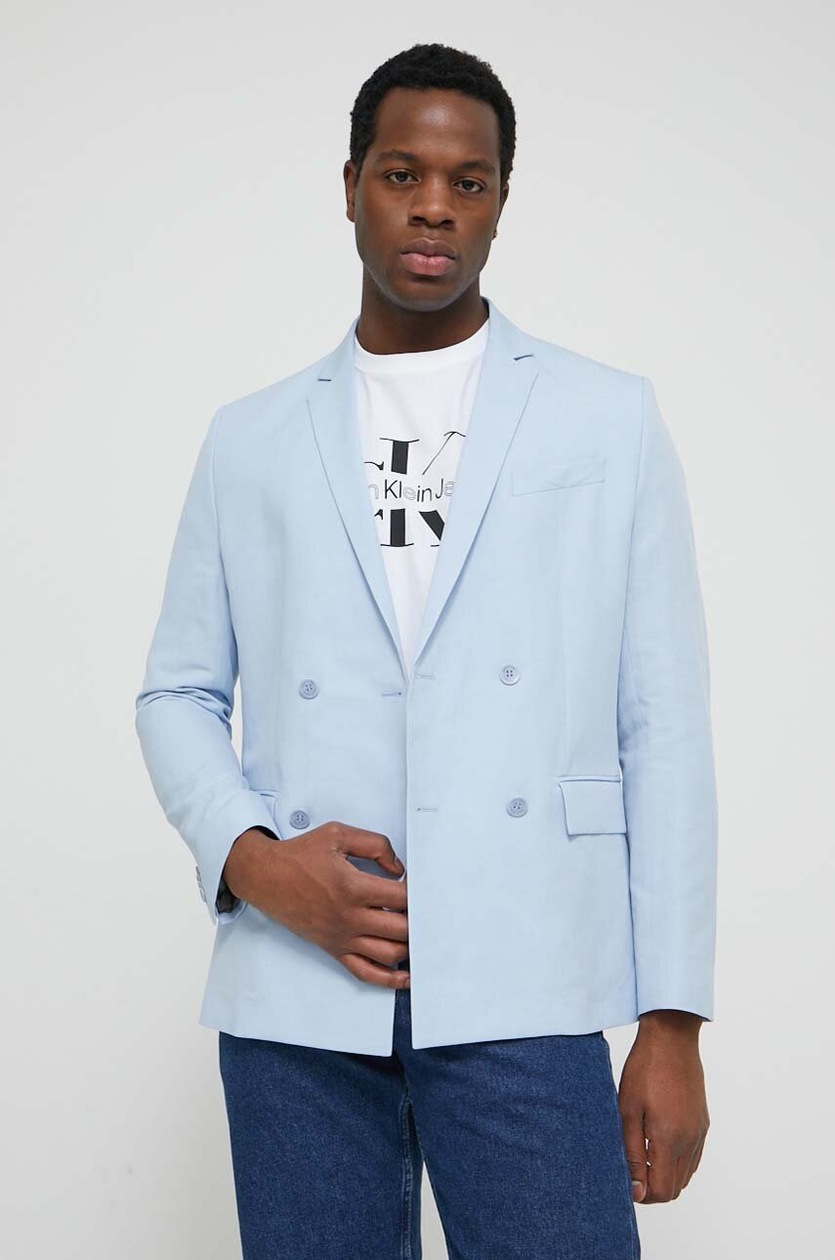 Calvin Klein marynarka z domieszką lnu kolor niebieski K10K112649 |  Answear.com