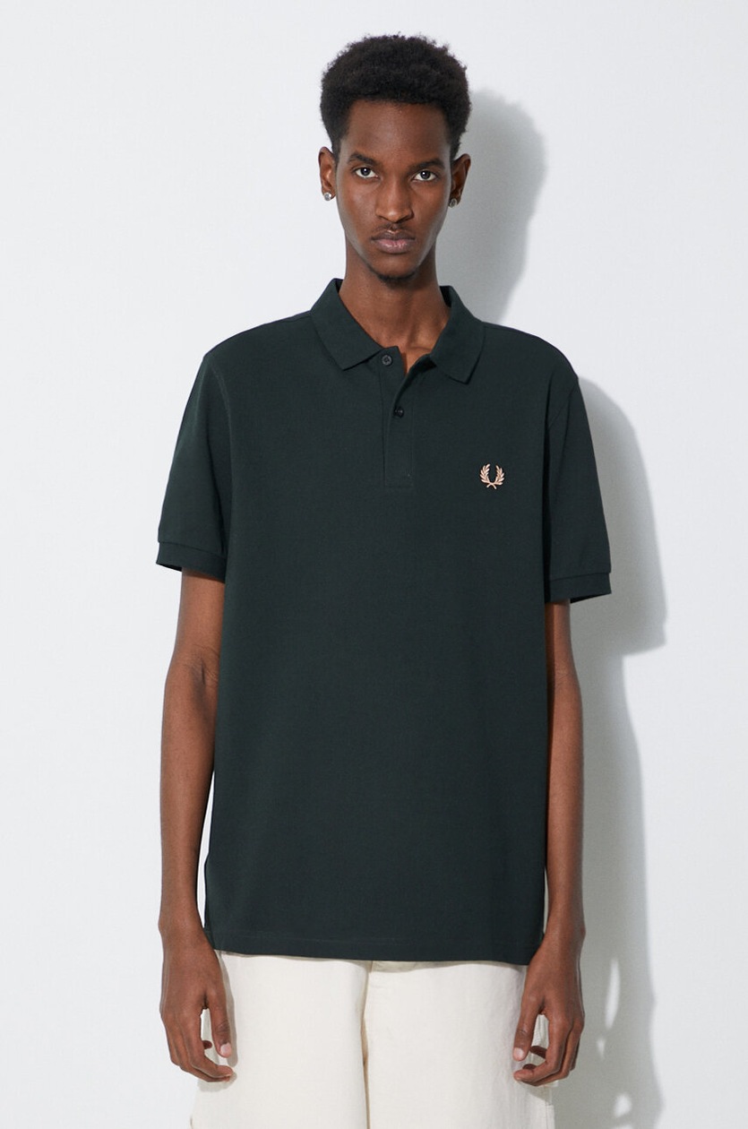 Fred Perry cotton polo shirt Plain Shirt green color M6000