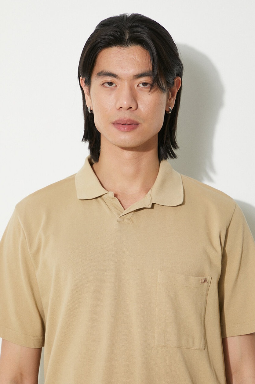 Universal Works cotton polo shirt Vacation Polo beige color smooth  30603.SUMMER.OAK at PRM US