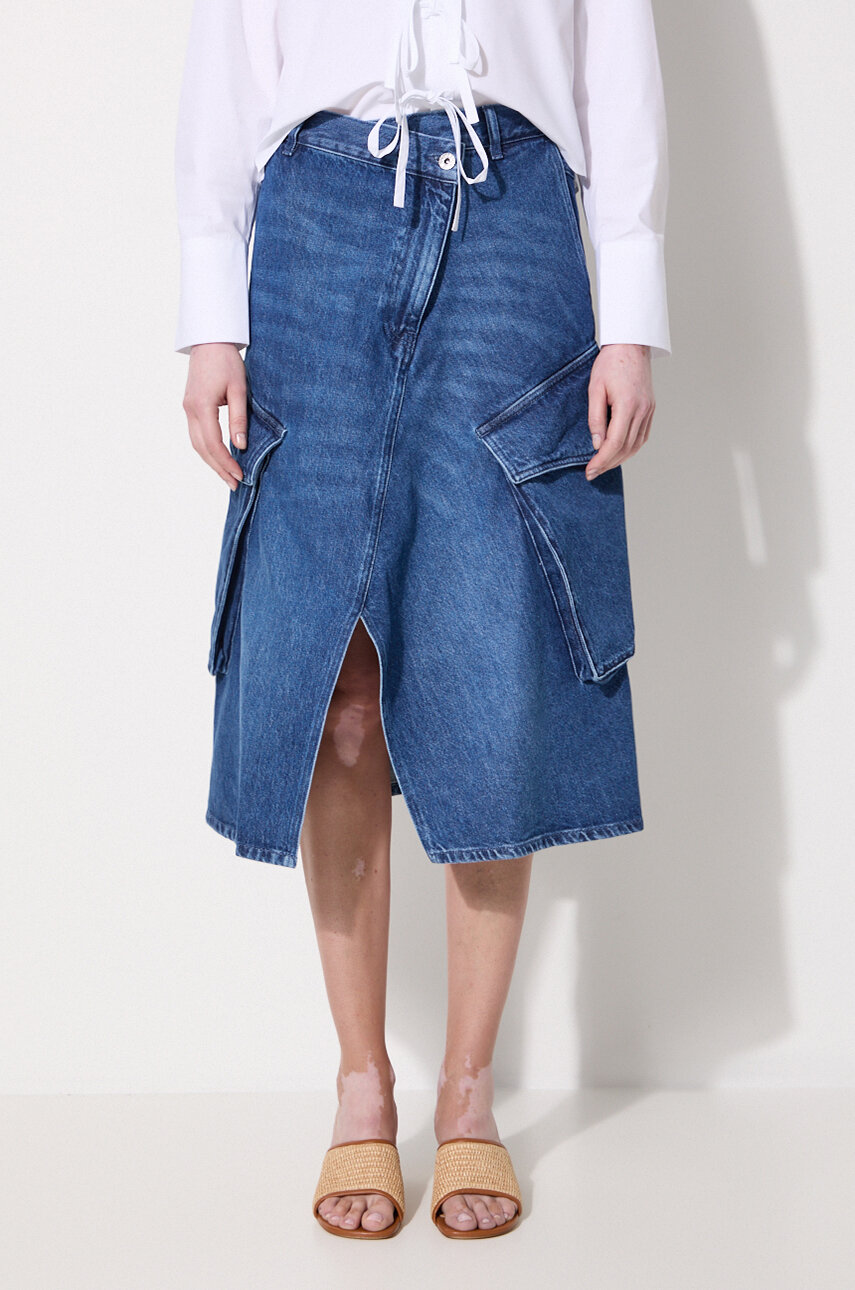 Navy blue midi skirt with pockets hot sale