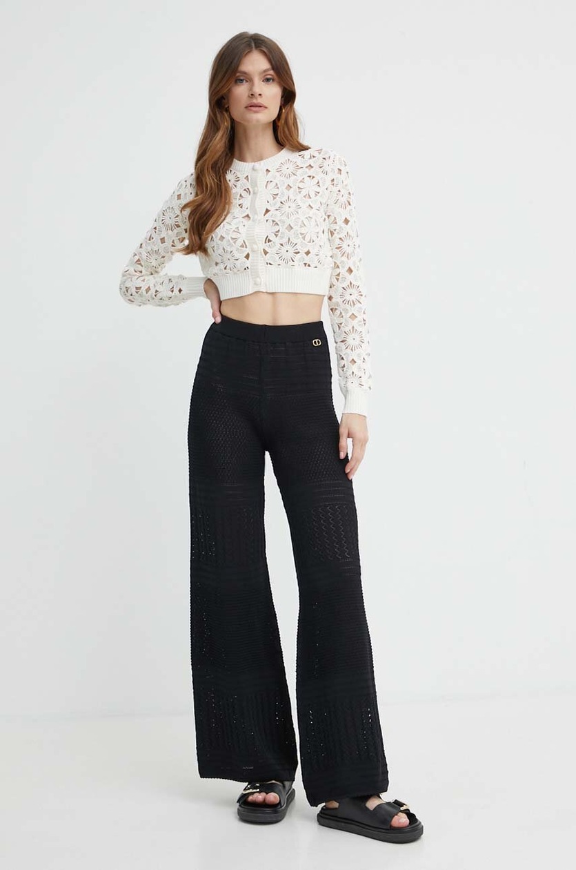 NONNON⑦ Twinset spodnie damskie kolor czarny szerokie high waist