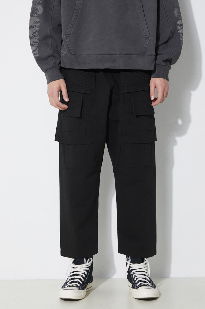 nero Rick Owens pantaloni in cotone Woven Pants Creatch Cargo Cropped Drawstring Uomo