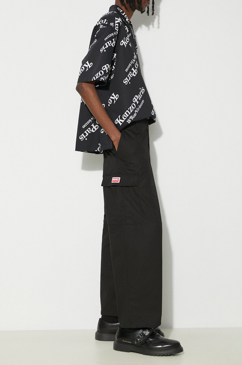 Kenzo wool blend trousers Relaxed School Boy Pant black color