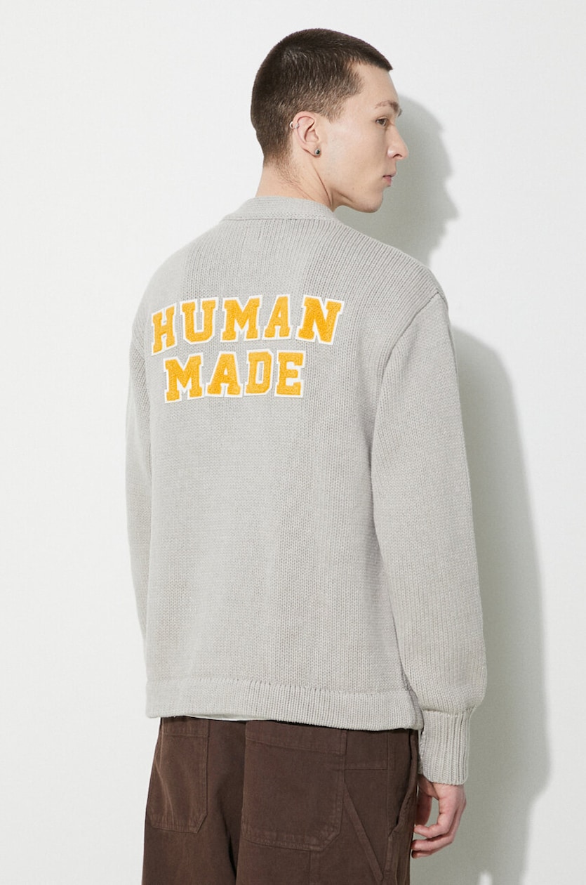 Human Made cardigan Low Gauge Knit Cardigan men's gray color Human Made cardigan Low Gauge Knit Cardigan men's gray color