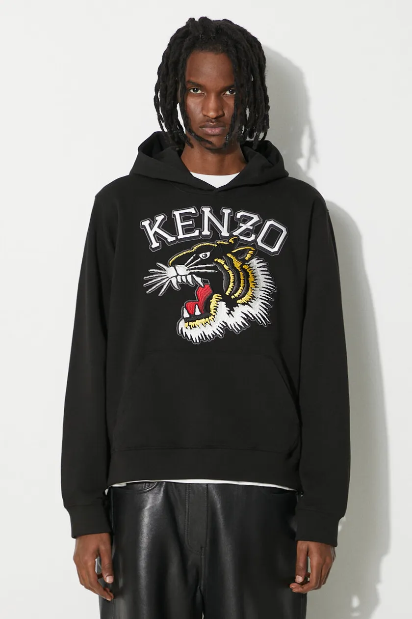 Kenzo felpa in cotone Tiger Varsity Slim Hoodie uomo colore nero con cappuccio con applicazione FE55SW1864MF.99J PRM IT