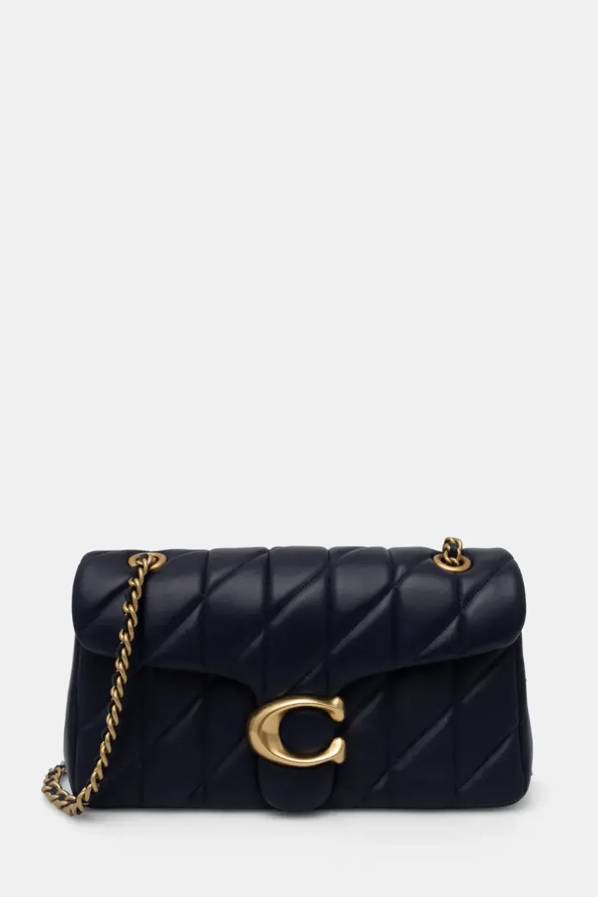 Navy Blue Leather hot Coach Bag with Gold Detailing