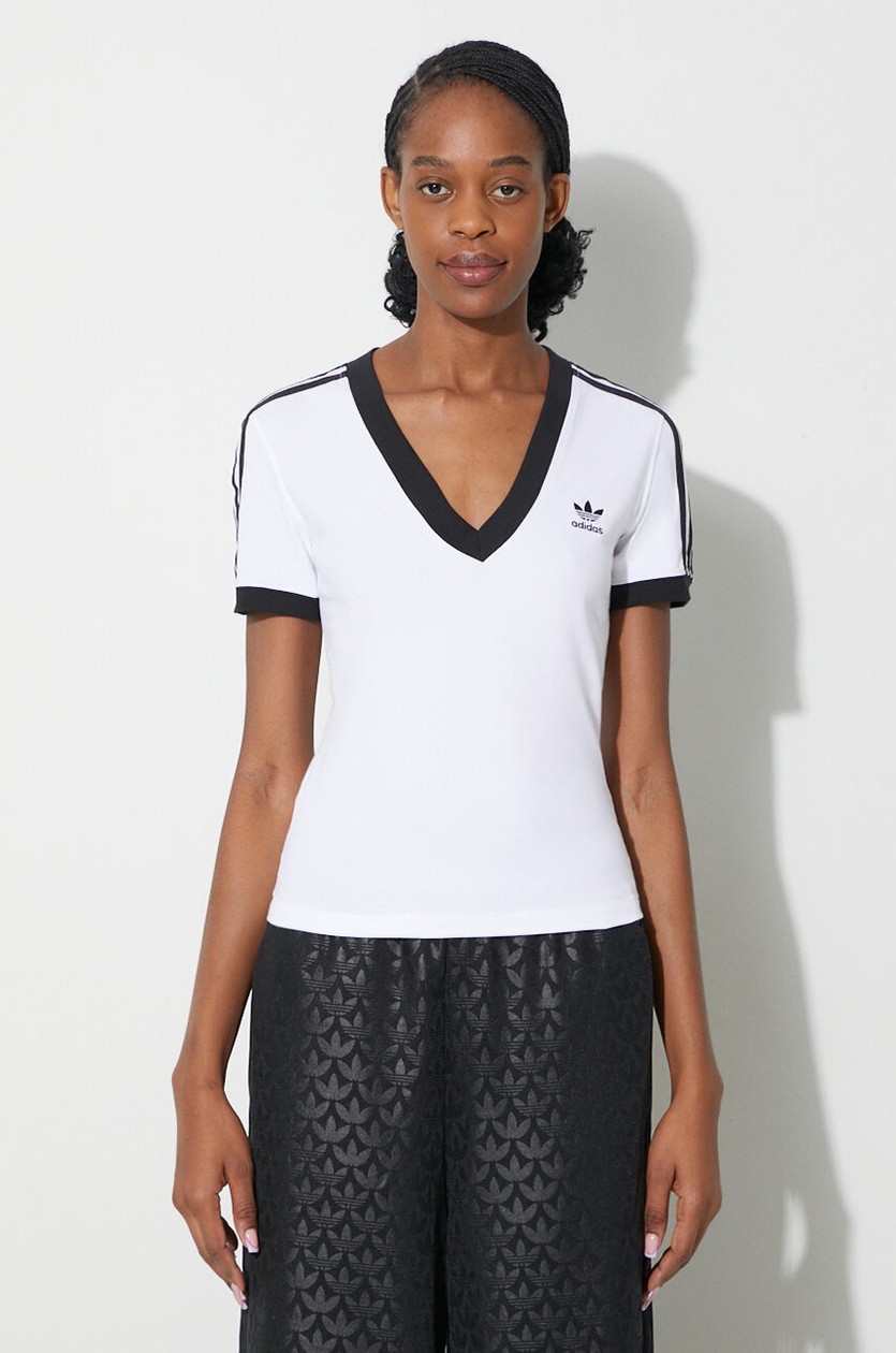 adidas Originals t-shirt 3-Stripe V-Neck Tee women's white