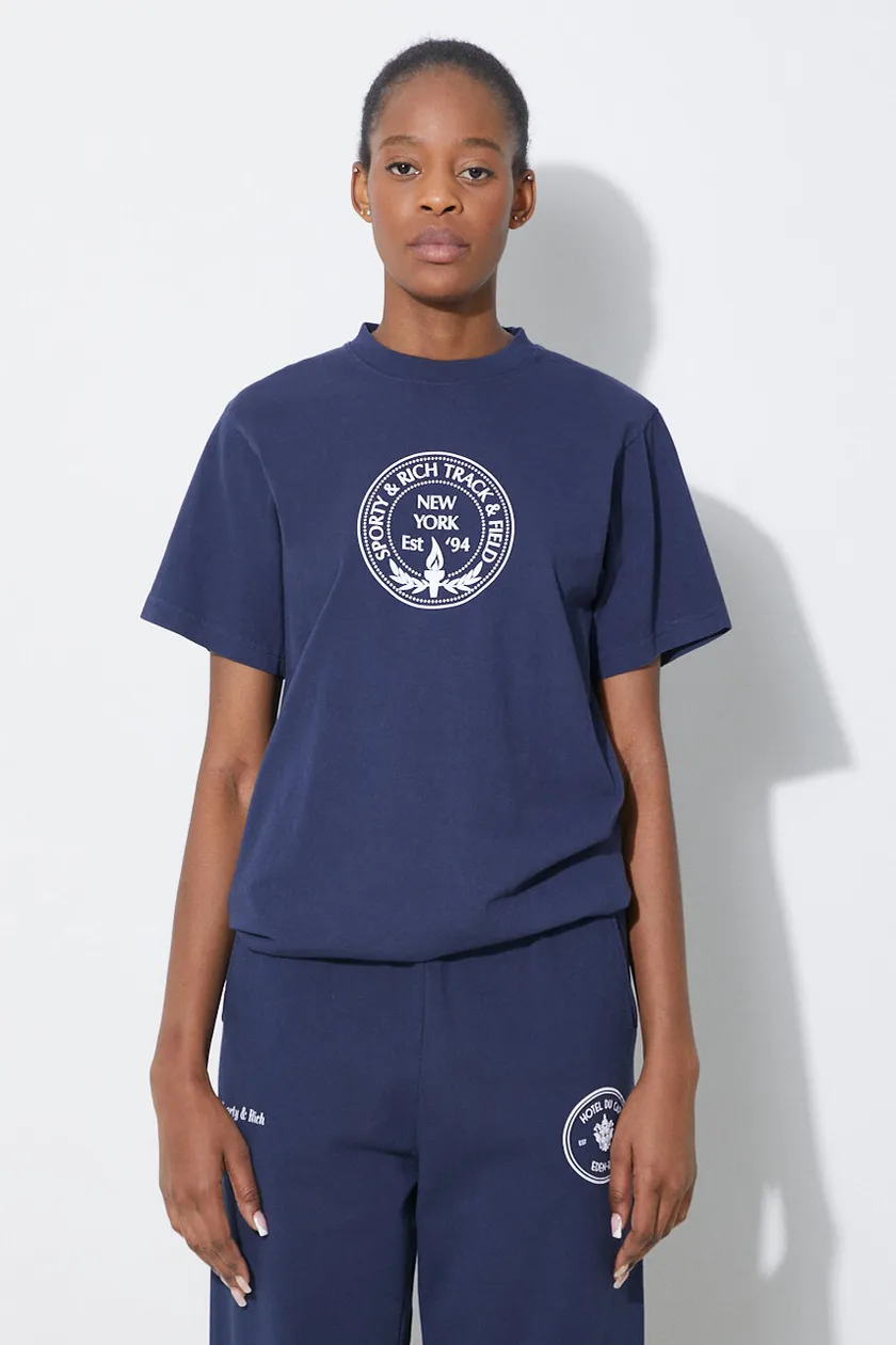 Pamučna majica Sporty & Rich Central Park T Shirt za žene, boja: tamno plava, TSAW2386NA