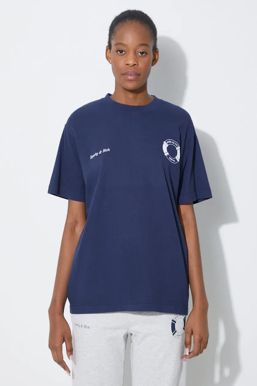 Bavlněné tričko Sporty & Rich Buoy T Shirt tmavomodrá barva, TS1073NA