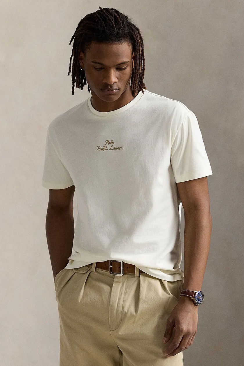 Polo Ralph Lauren cotton t-shirt men's beige color with a print at