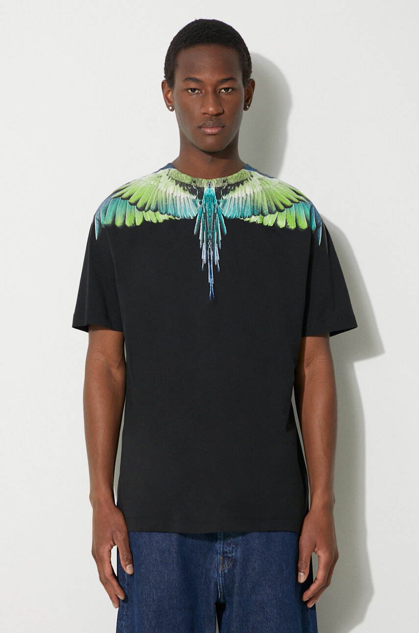 Памучна тениска Marcelo Burlon Icon Wings Basic в черно с принт CMAA056S24JER0011050