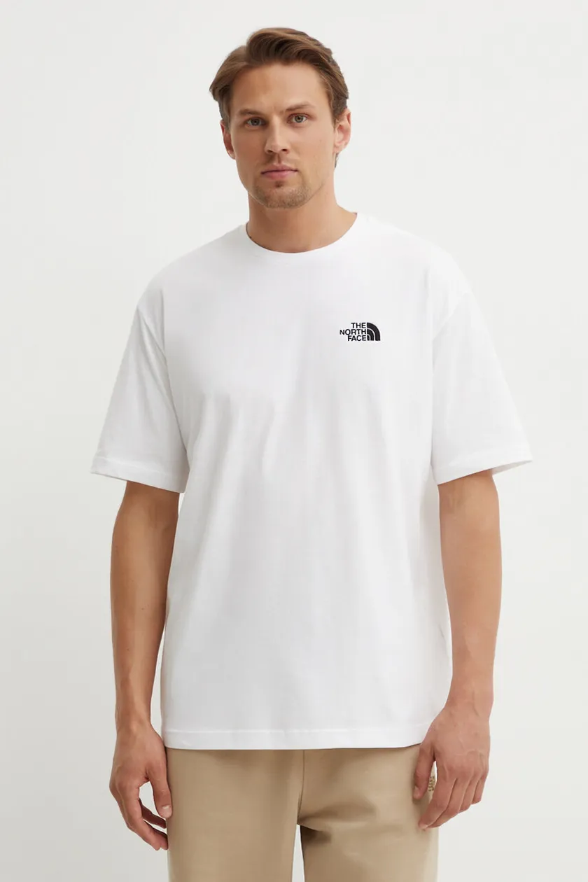 Бавовняна футболка The North Face M S/S Essential Oversize Tee чоловіча колір білий з аплікацією NF0A87NRFN41